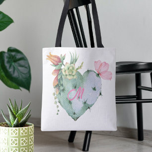 Bolsa Tote Monograma Flores de Aquarela Bonito Inicial Verde