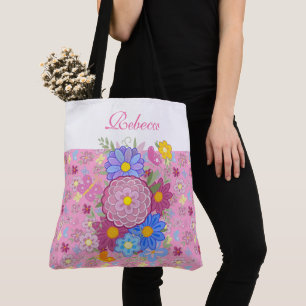 Bolsa Tote Monograma Flores silvestres borboleta desenho flor