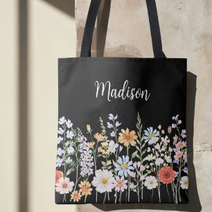 Bolsa Tote Monograma Flores Silvestres Botânicas Florais Aqua