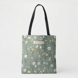 Bolsa Tote Monograma Flores Silvestres Brancas Amarelas Verde