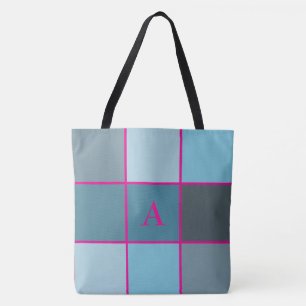 Bolsa Tote Monograma Geométrico Azul de Verão e Rosa Vibrante