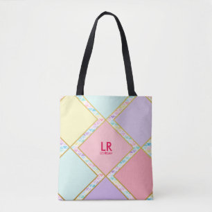 Bolsa Tote Monograma Geométrico Dourado de Pastel Cute Moder