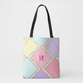 Bolsa Tote Monograma Geométrico Dourado de Pastel Cute Modern