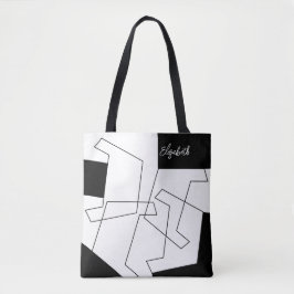 Bolsa Tote Monograma Geométrico, Em Preto E Branco