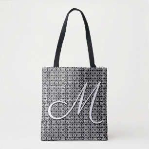 Bolsa Tote Monograma Geométrico em Preto e Branco