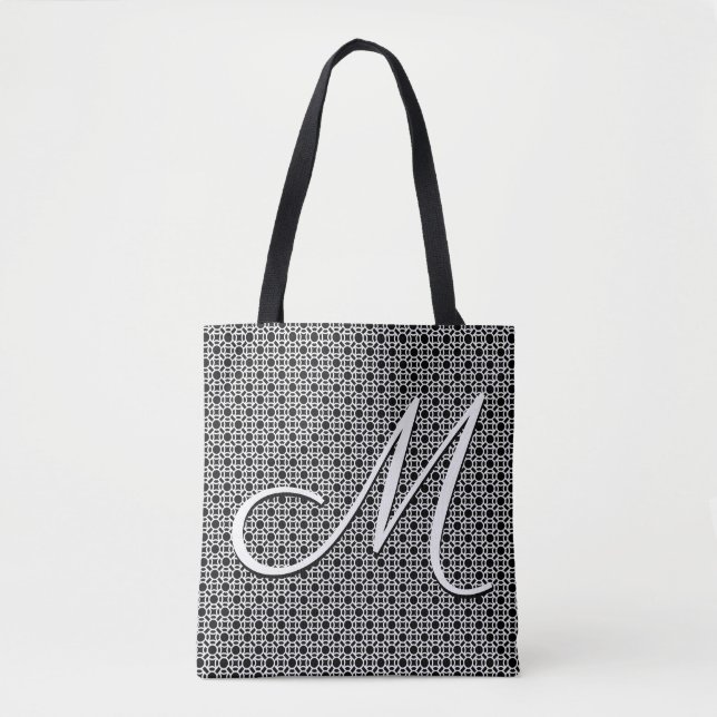 Bolsa Tote Monograma Geométrico em Preto e Branco (Frente)