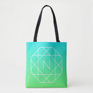 Bolsa Tote Monograma Geométrico legal Azul e Verde limão