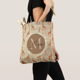 Bolsa Tote Monograma Glittery Giraffe on Gold Foil