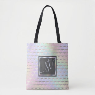 Bolsa Tote Monograma holográfico Faux iridescente