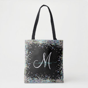 Bolsa Tote Monograma Holográfico Glitter Arco-Íris Pastel