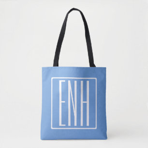 Bolsa Tote Monograma Inicial 3 Modernos em Negrito Azul Sua