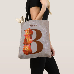 Bolsa Tote Monograma Inicial B Personalizado Rosa Laranja