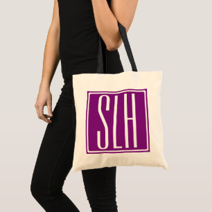 Bolsa Tote Monograma Inicial Bold Modern 3 Branco e Roxo