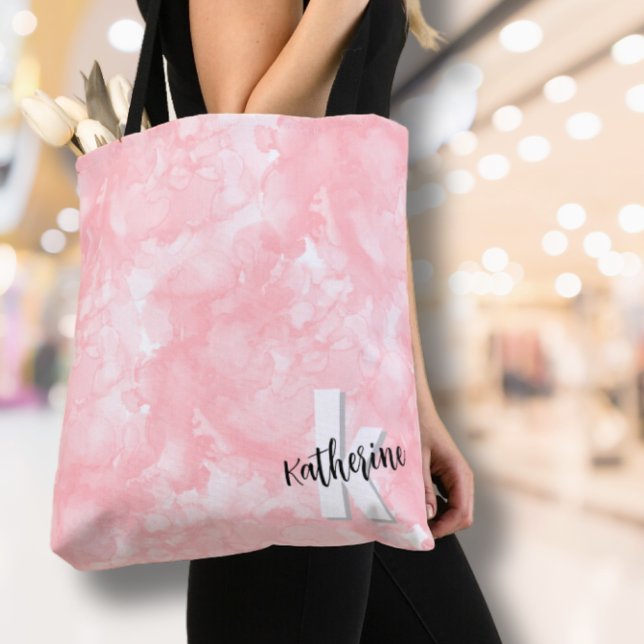 Bolsa Tote Monograma Inicial com Aquarela Rosa (Modern Pink Watercolor Initial Monogram Tote Bag)
