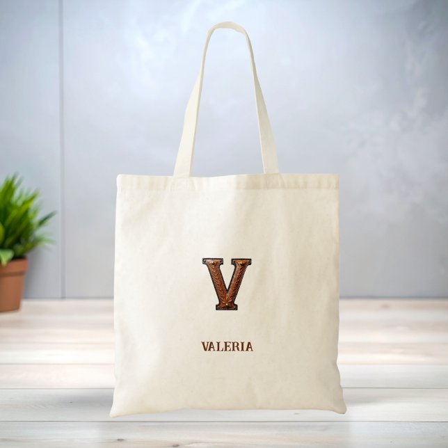 Bolsa Tote Monograma Inicial de Couro Western Tooled V (Criador carregado)