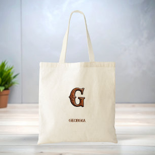 Bolsa Tote Monograma Inicial de Couro Western Trabalhado G
