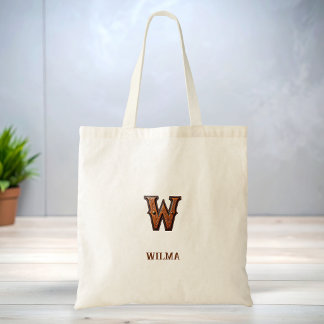 Bolsa Tote Monograma Inicial de Couro Western Trabalhado W
