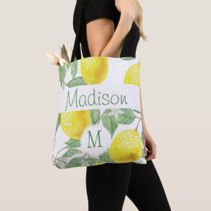 Bolsa Tote Monograma inicial de Fruta de limão amarelo