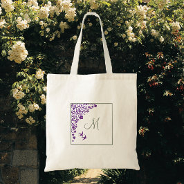 Bolsa Tote Monograma Inicial de Leitura Floral Verde Roxo