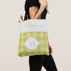 Bolsa Tote Monograma inicial de pontos de Cinza Chartreuse
