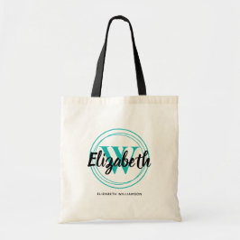 Bolsa Tote Monograma Inicial de Script Turquesa Chic Nome
