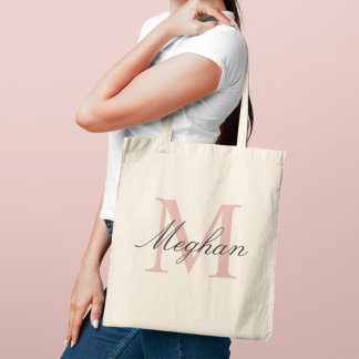 Bolsa Tote Monograma Inicial e Nome Moderno em Dourado Rosa