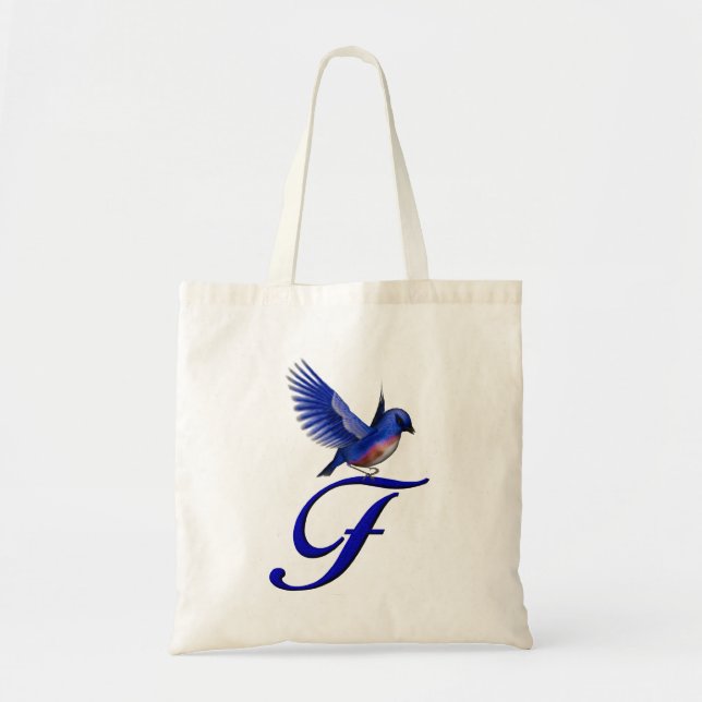 Bolsa Tote Monograma Inicial F com Pássaro Azul (Frente)