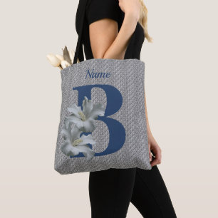 Bolsa Tote Monograma Inicial Flor de Hibisco Personalizado B