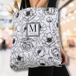 Bolsa Tote Monograma Inicial Floral Elegante