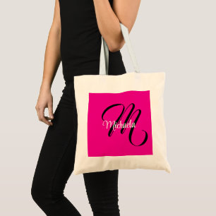 Bolsa Tote Monograma inicial minimalista moderno nome rosa qu