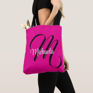 Bolsa Tote Monograma inicial minimalista moderno nome rosa qu