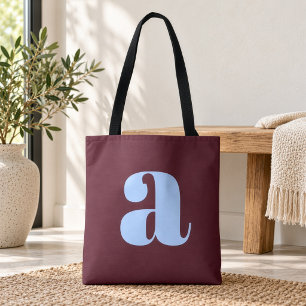 Bolsa Tote Monograma Inicial Moderno em Azul Borgonha Ousado
