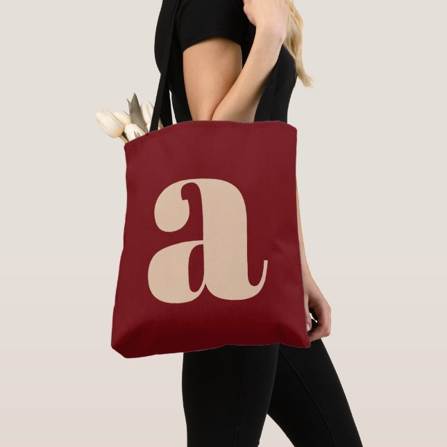 Bolsa Tote Monograma Inicial Negrito Retro Vermelho Escuro Mo (Close Up)