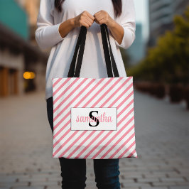 Bolsa Tote Monograma Inicial Nome Rosa e Branco