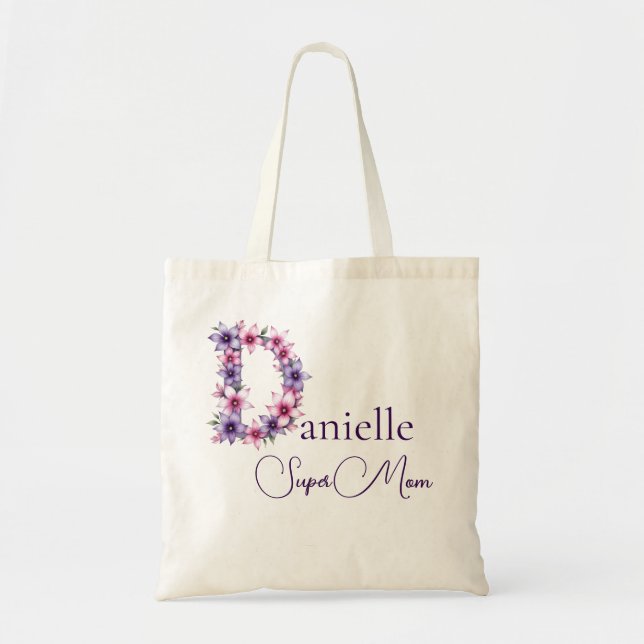 Bolsa Tote Monograma Inicial + Nome Super Mãe (Frente)