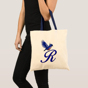 Bolsa Tote Monograma Inicial R Pássaro Azul