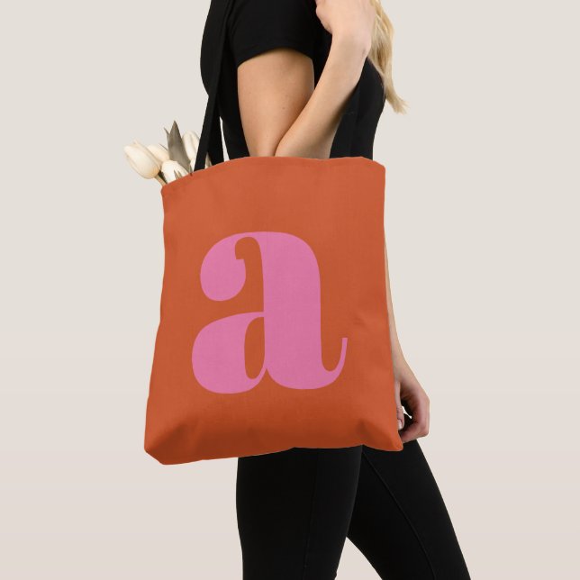 Bolsa Tote Monograma Inicial Simples Boho Rosa Laranja Negrit (Close Up)
