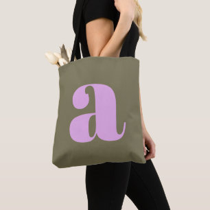 Bolsa Tote Monograma Inicial Simples em Olive e Lilás Negrito