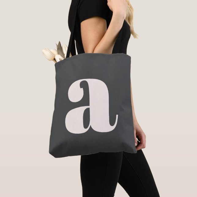 Bolsa Tote Monograma Inicial Simples Preto e Branco em Negrit (Close Up)