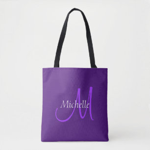 Bolsa Tote Monograma Inicial Tipografia Nome Royal Purple