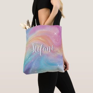Bolsa Tote Monograma Iridescente do Arco-Íris Holográfico Per