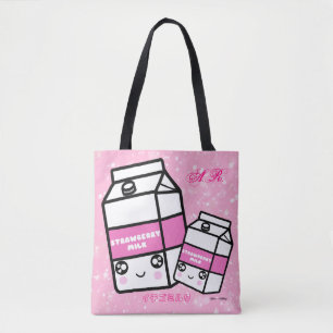 Bolsa Tote Monograma Kawaii Strawberry Milk