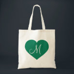 Bolsa Tote Monograma Kelly Green Heart<br><div class="desc">Este saco apresenta um coração verde-kelly com um monograma inicial branco no seu centro. Personalize redimensionando/reposicionando o coração verde e/ou personalizando texto/monograma. Um presente de dama-de-excelente.</div>