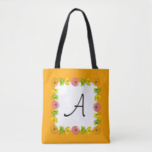 Bolsa Tote Monograma Laranja Quadrado de Citrus por toda a bo