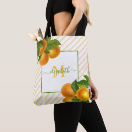 Bolsa Tote Monograma laranjas de citrinos listras de água rús