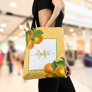 Bolsa Tote Monograma laranjas de citrinos pontos de aquarela