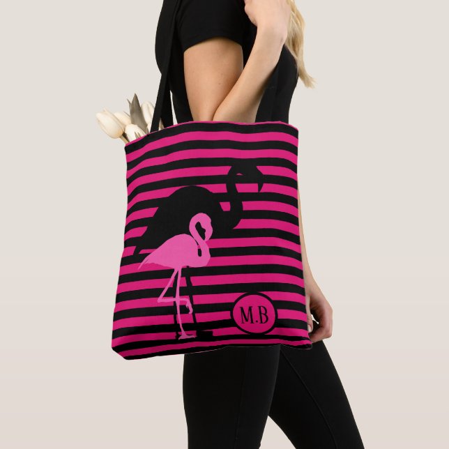 Bolsa Tote Monograma legal Flamingo Black and Pink Strips (Close Up)