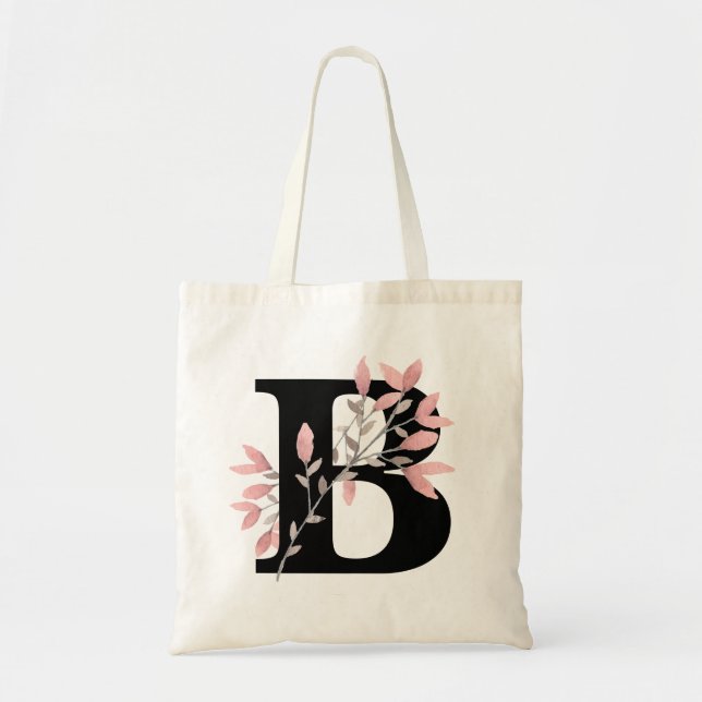 Bolsa Tote Monograma - Letra Solteiro com Sprays Florais Rosa (Frente)