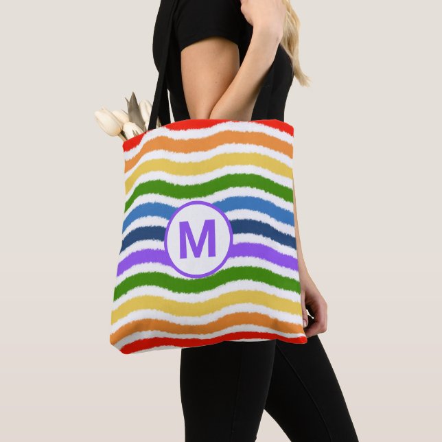 Bolsa Tote Monograma - Letra Summer Beach Divertido Ondas arc (Close Up)