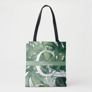 Bolsa Tote Monograma - Letra Tropical Folhas Monstera Greener